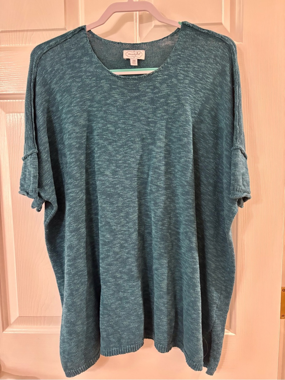 Mud Pie Teal Marled Short Sleeve Pullover